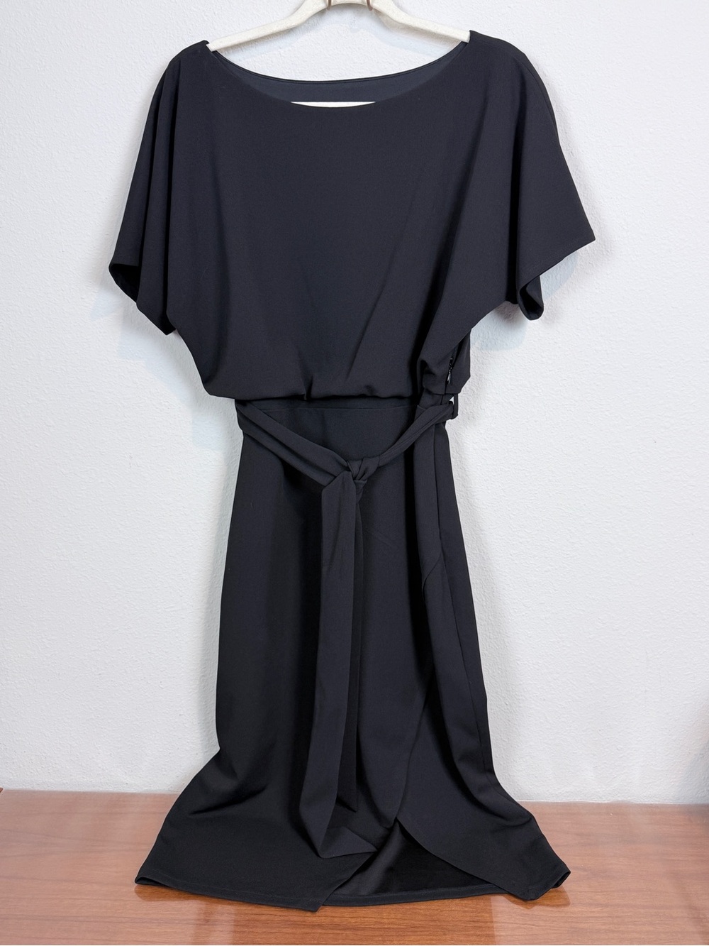 Kensie Black Midi Dress with Self-Tie Belt